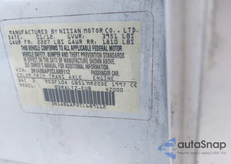 2012 Nissan Sentra 2.0 Sr z USA, uszkodzony, nr VIN 3N1AB6AP2CL689112